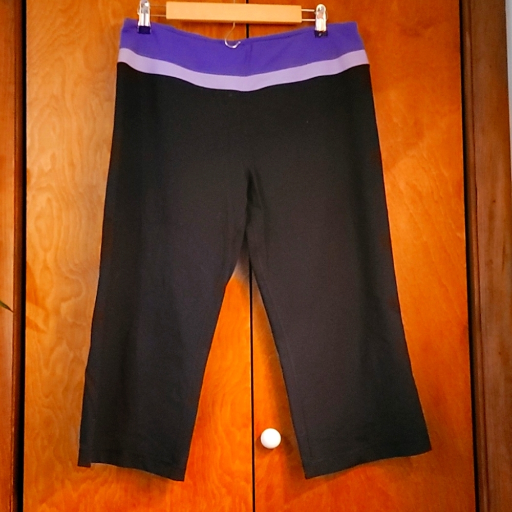 purple and black Capri leggings